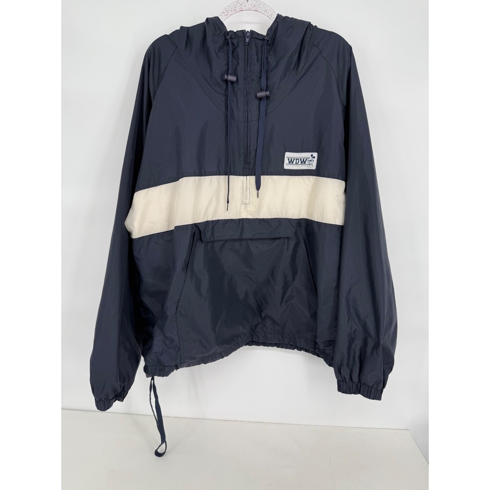 Vintage WDW Disney Parks Pullover Jacket Mens Sz XL Navy Cream Hooded